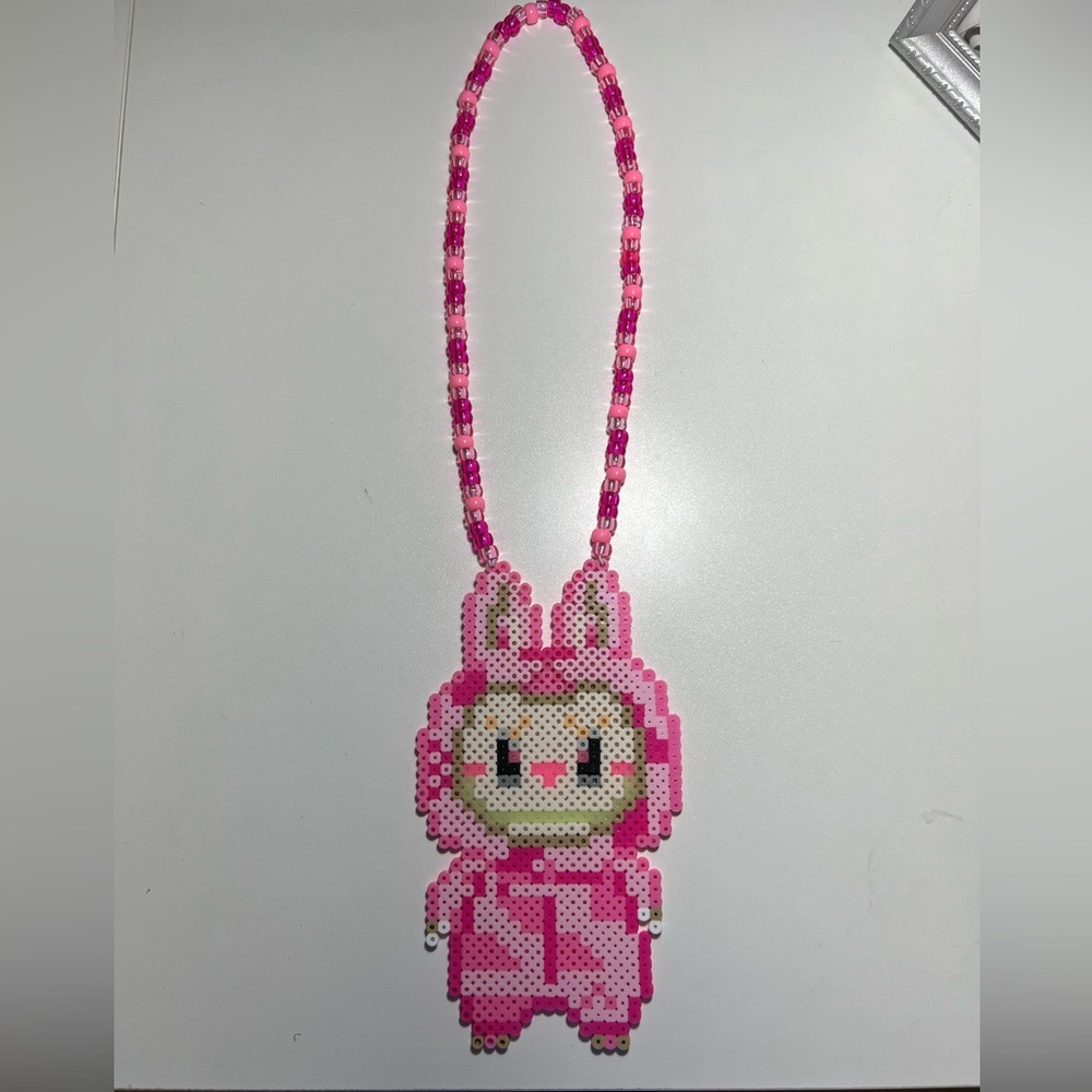 Labubu perler bead art necklace